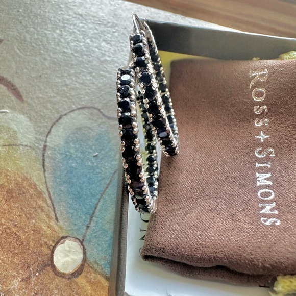 Ross-Simons sterling silver blue sapphire inside outside hoop earrings - Picture 10 of 15